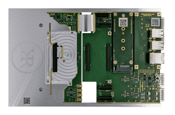 Top view of KRC-6000 evaluation carrier without KRM-6 RFSoC