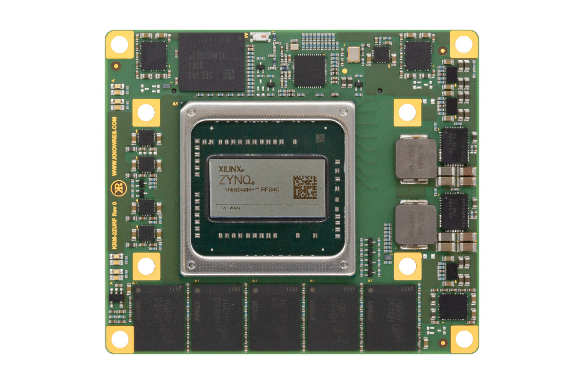 Top of Knowledge Resources' KRM-2ZU67DR FPGA module featuring the AMD RFSoC DFE Ultrascale+ series